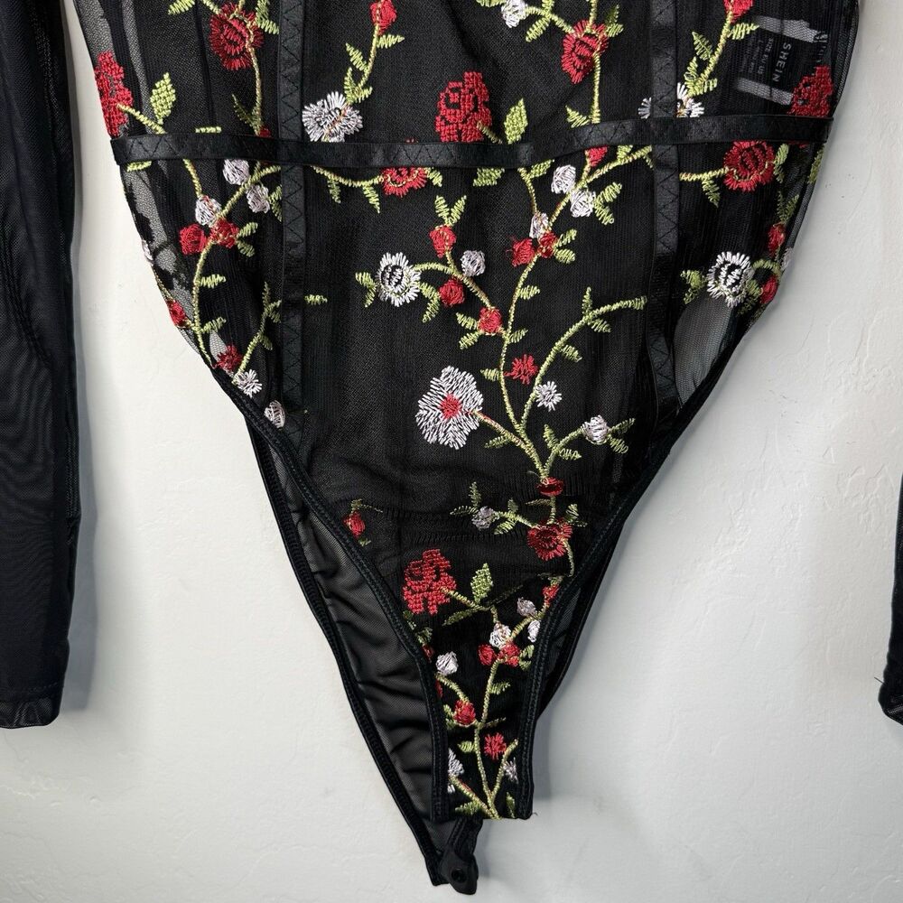 Womens Large Sheer Fairy Grunge Floral Long Sleeve Bodysuit Whimsigoth Ethereal - Picture 5 of 13